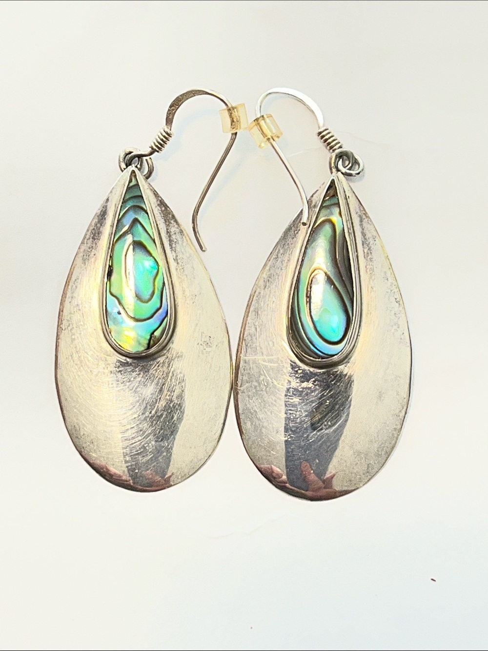 Sterling Teardrop Earrings with Iridescent Abalone Accents - Silver & Blue-Green